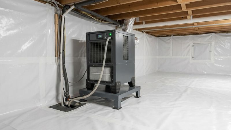 Dehumidifier for encapsulated crawl space