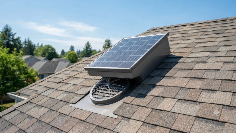 Solar powered fan attic