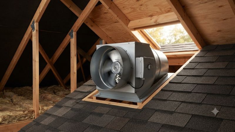 Thermostatic fan attic