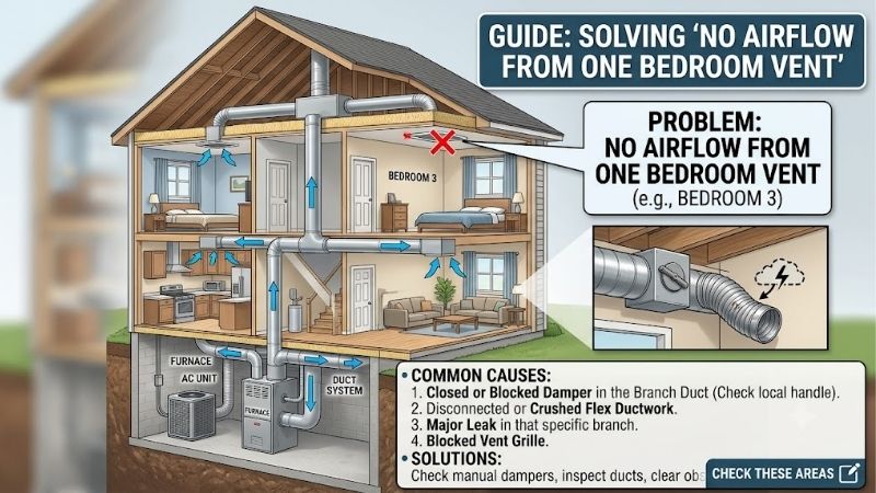 No airflow from one bedroom vent: How to Fix HVAC Air Leak No airflow from one bedroom vent: How to Fix HVAC Air Leak